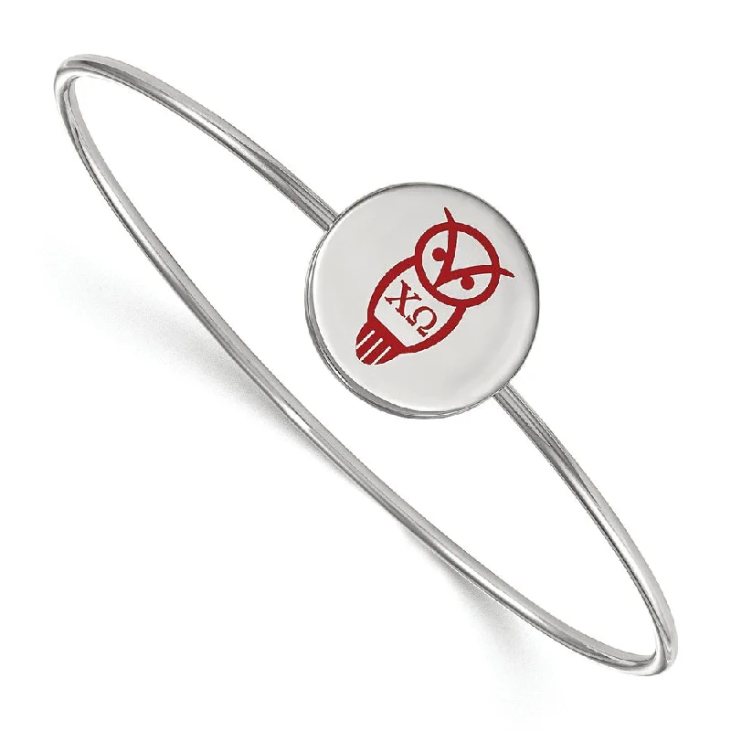 Sterling Silver Chi Omega Enamel Owl Bangle - 6 in.