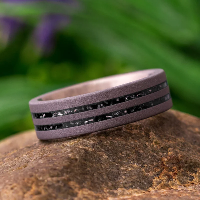 Sandblasted Titanium Wedding Band With Black Stardust™