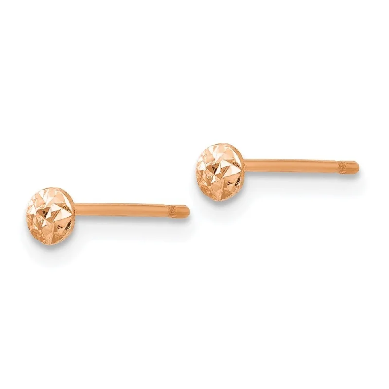 Diamond2Deal 14K Rose Gold 3mm Puff Circle Stud Earrings (L- 3 mm, W- 3 mm)