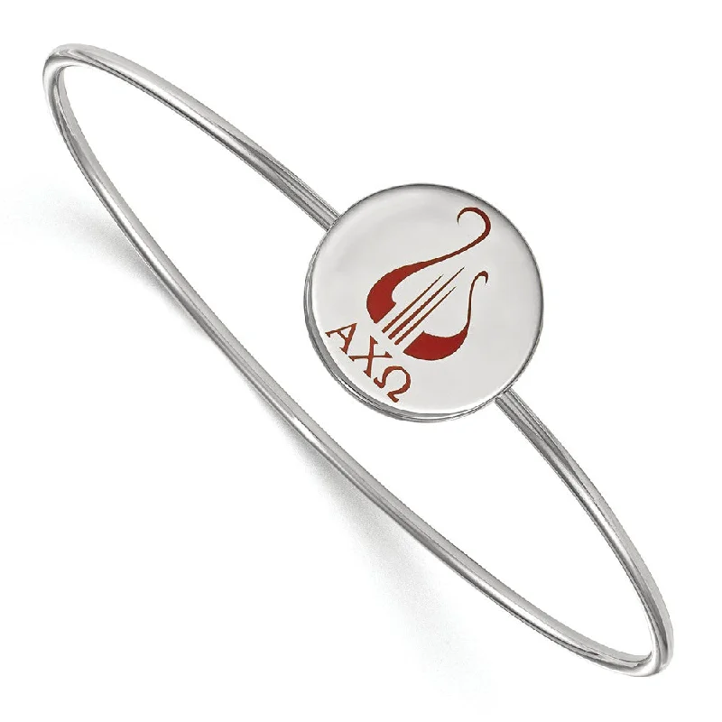 Sterling Silver Alpha Chi Omega Enamel Lyre Bangle - 7 in.