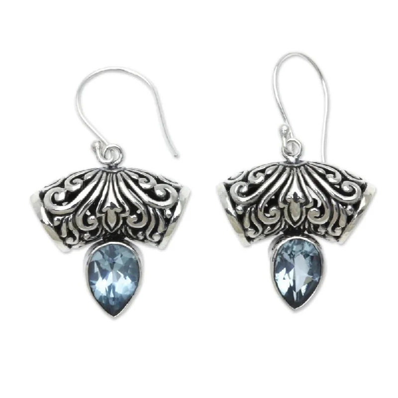 Sterling Silver Dewdrop Fern Topaz Earrings (Indonesia)