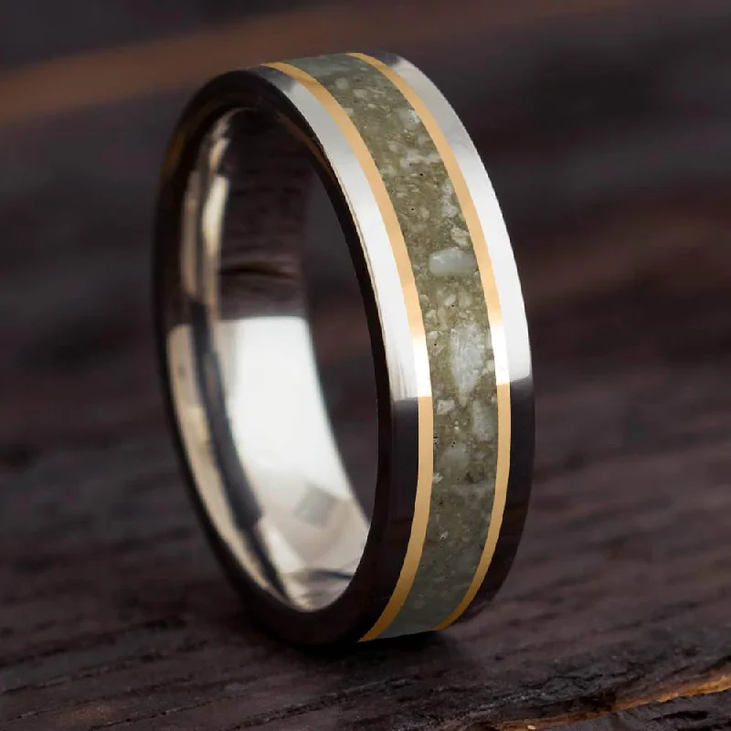 Tungsten Memorial Ring With Ashes & Rose Gold Pinstripes