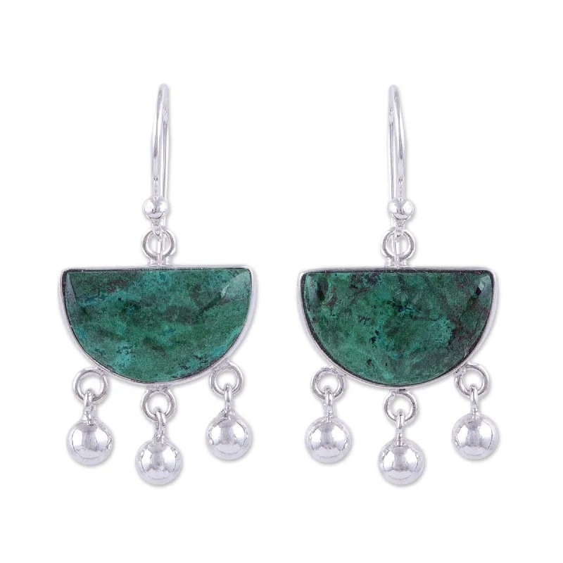 Handmade Sterling Silver 'Beautiful Universe' Chrysocolla Earrings (Peru) - 1.2L*0.6W