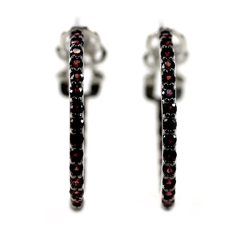 925 Sterling Silver Rhodolite Garnet Hoops Earrings