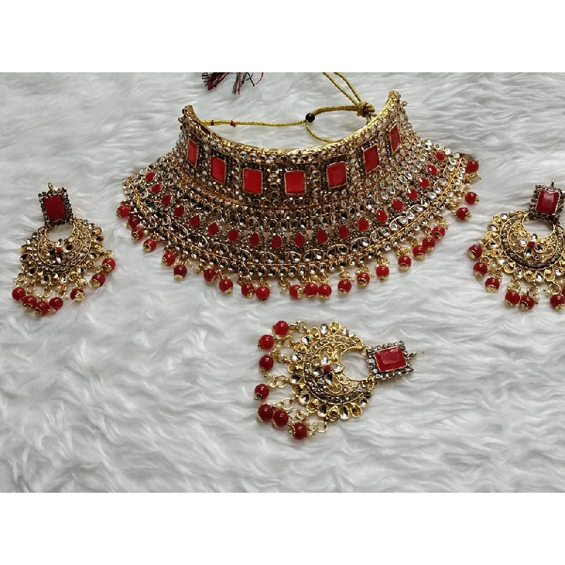 Kumavat Jewels Gold Plated Kundan Stone And  Beads Choker Necklace Set