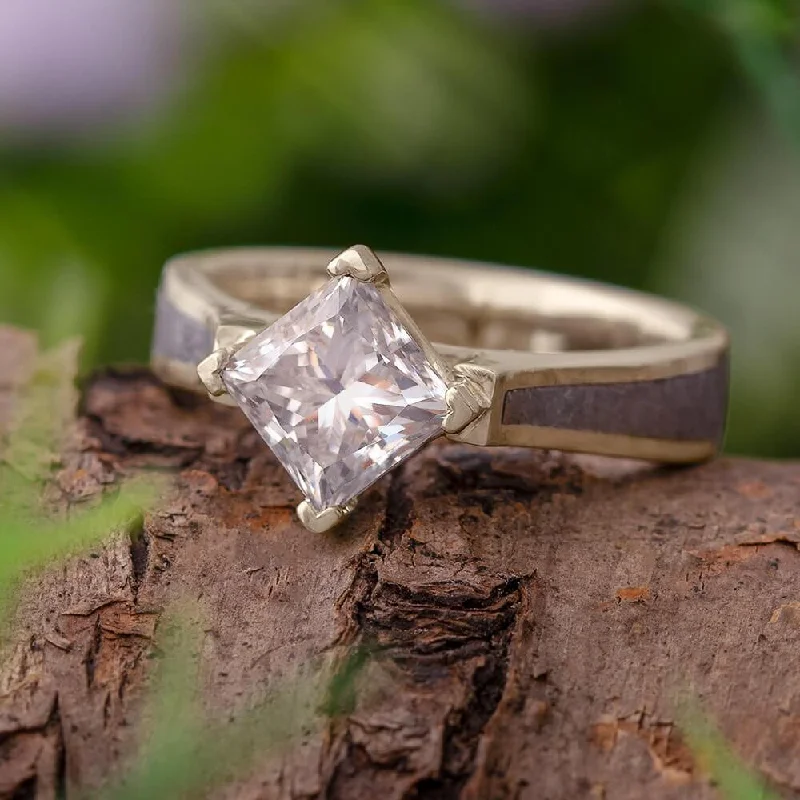 Meteorite Engagement Ring With Princess Cut Stone