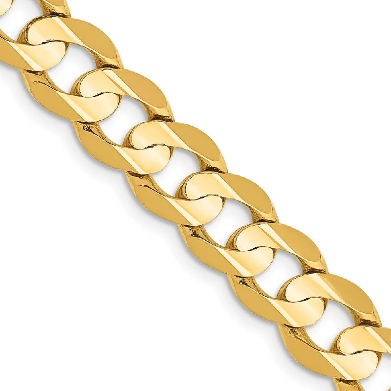 Men's 7.5mm 14K Yellow Gold Open Concave Solid Curb Chain Bracelet