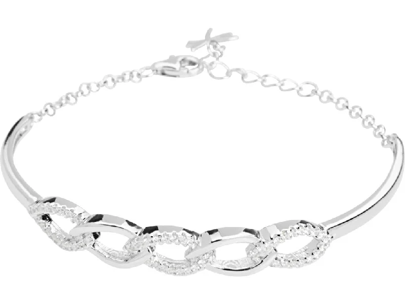 Sterling Silver Cubic Zirconia Adjustable Bangle