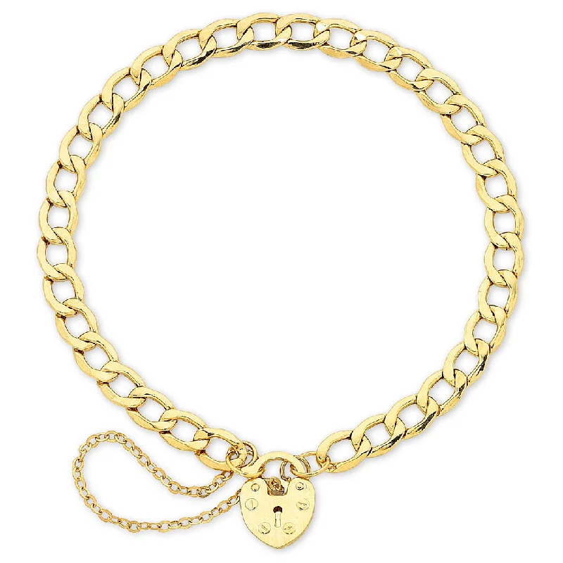 9ct Yellow Gold Silver Infused Padlock Curb Bracelet