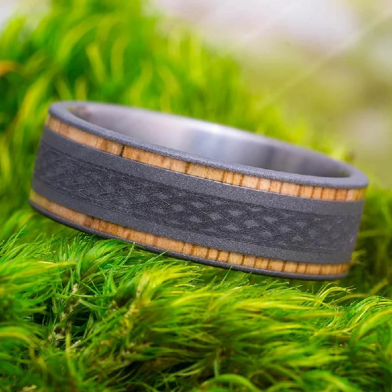 Celtic Men's Wedding Band with Oak Wood