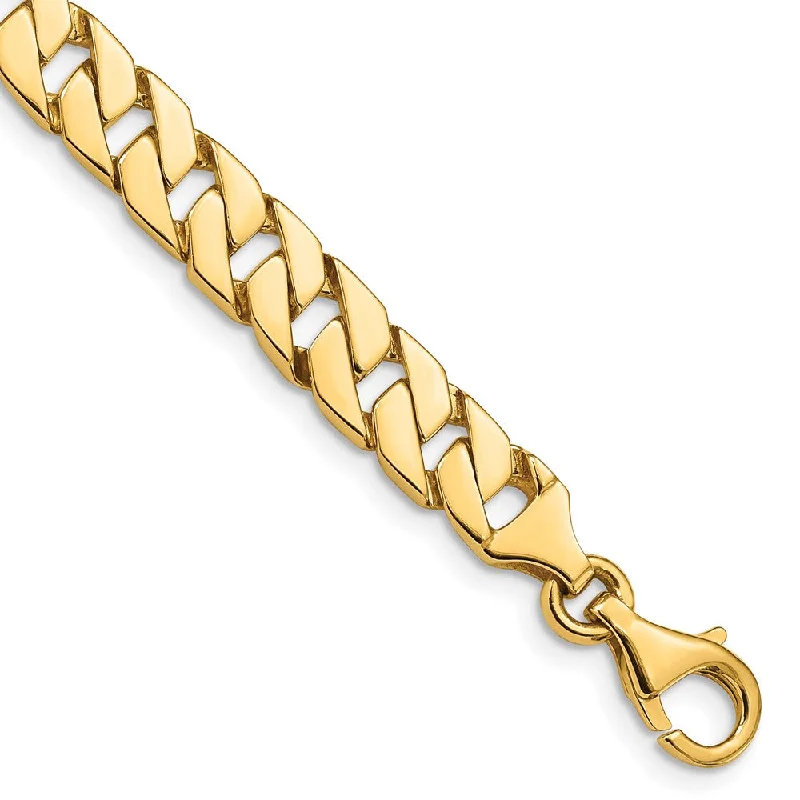 Men's 14k Yellow Gold, 7mm Fancy Square Curb Chain Bracelet - 8 Inch