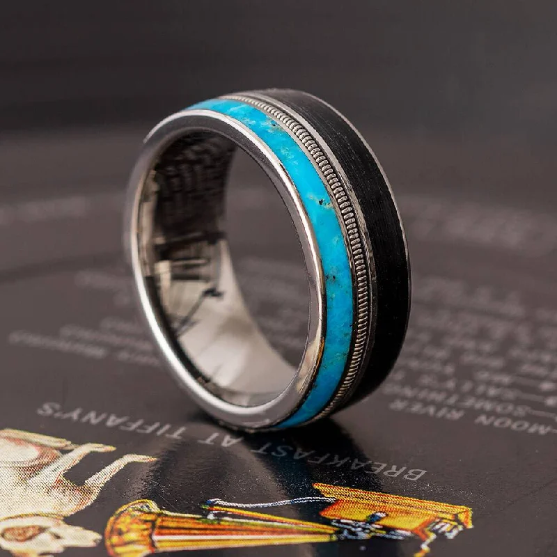 Vinyl Record Ring with Guitar String and Turquoise