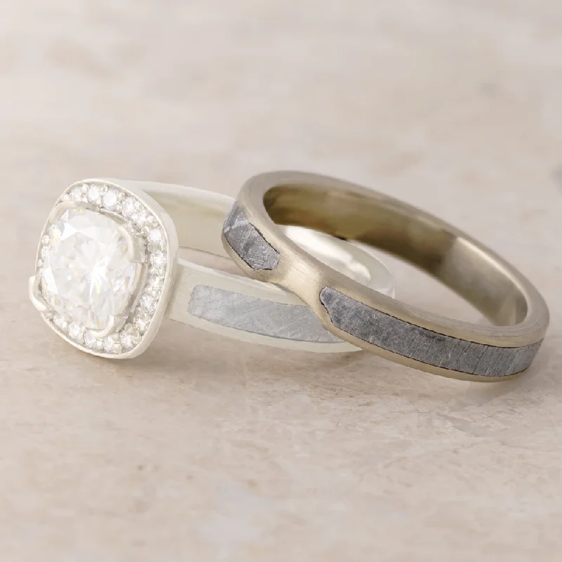 Custom, Curved Wedding Band with Meteorite