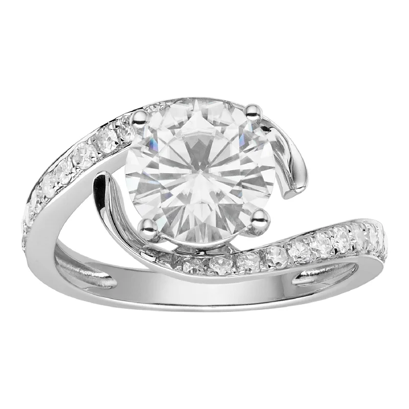 Charles & Colvard Moissanite Bypass Solitaire Ring in White Gold