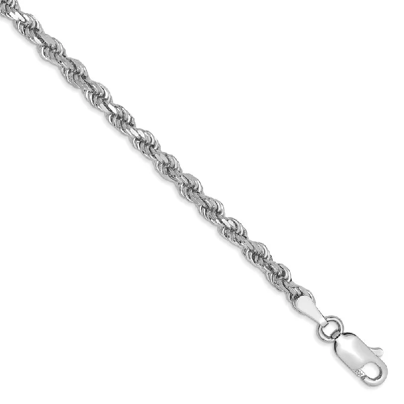 3mm, 14k White Gold, Diamond Cut Solid Rope Chain Anklet or Bracelet