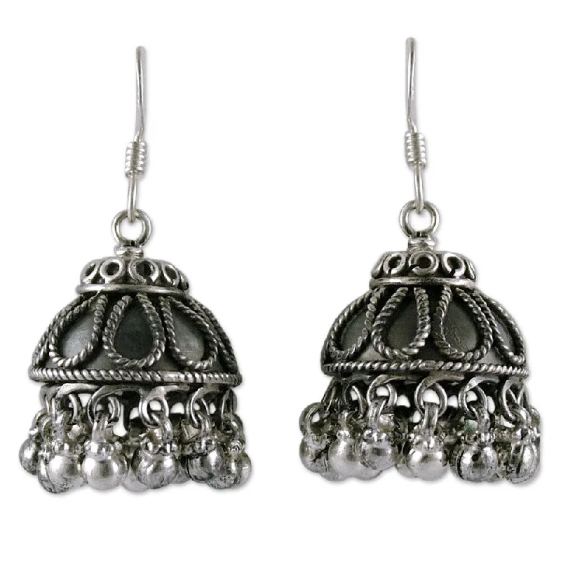 NOVICA Handmade Sterling Silver 'Silver Bells' Chandelier Earrings (India)