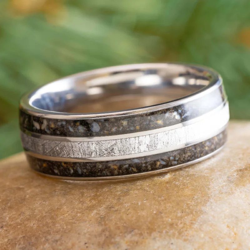 Dinosaur Bone & Meteorite Men's Wedding Band