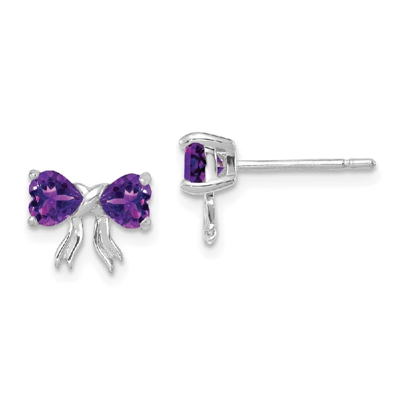 14k White Gold Gemstone Bow Stud Earrings (L-7.5 mm, W-9 mm)