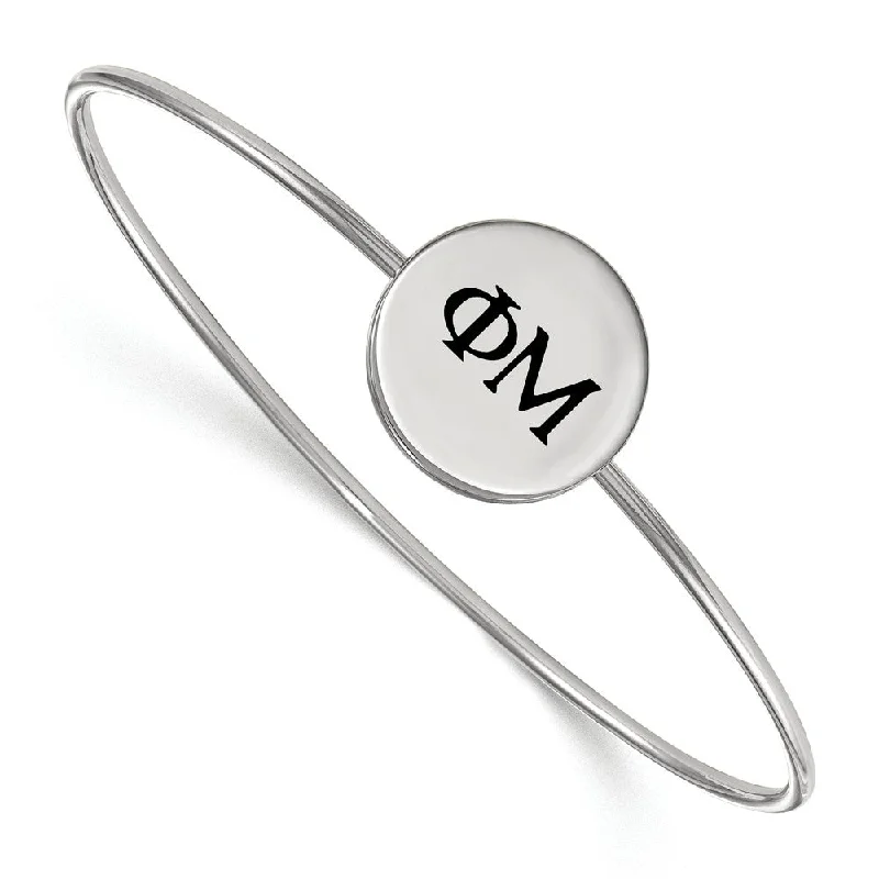 Sterling Silver Phi Mu Enamel Greek Letters Bangle - 7 in.