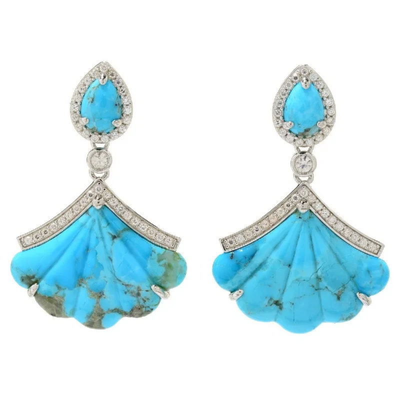 Dallas Prince Sterling Silver 1.75" Gemstone & White Zircon Fan Drop Earrings. Collection: Classic Dallas