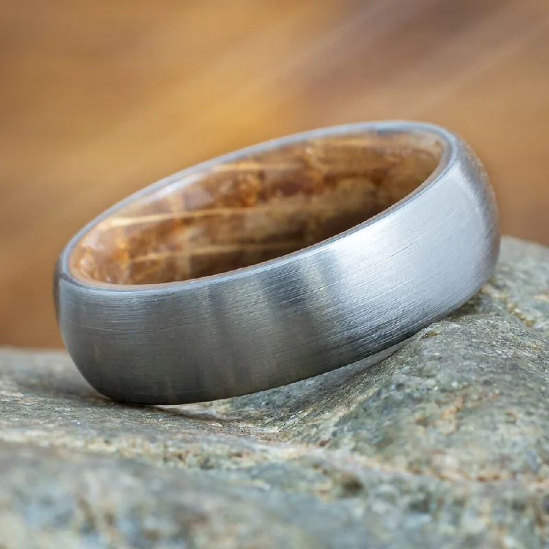 Whiskey Barrel Ring with Brushed Titanium Overlay