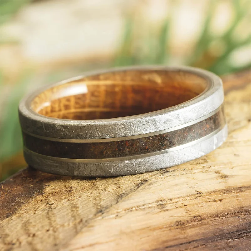 Whiskey Barrel Wood and Meteorite Men's Wedding Band