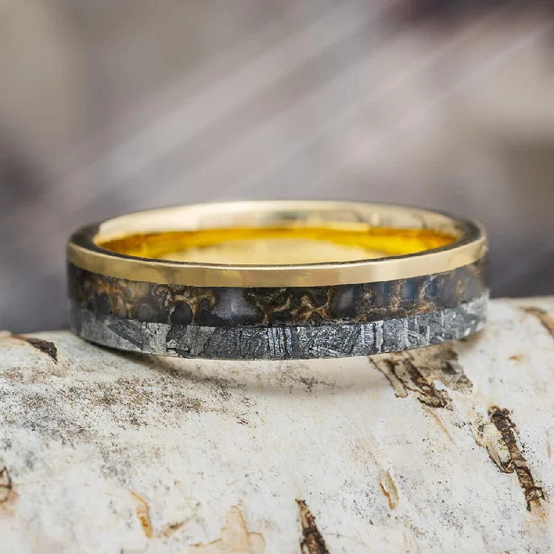 Meteorite & Dinosaur Bone Wedding Band