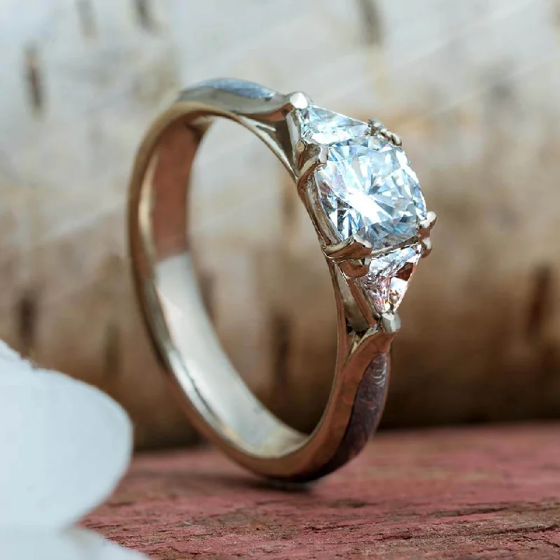 Moissanite Engagement Ring with Meteorite and Side Set Diamonds