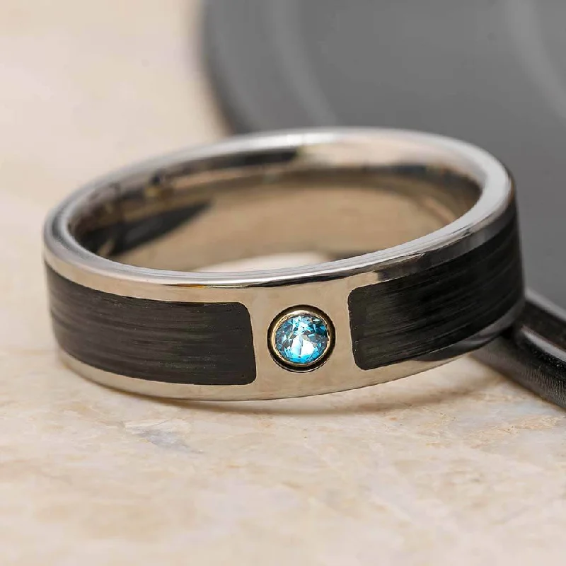 Vinyl Record Wedding Ring With Topaz Gemstone