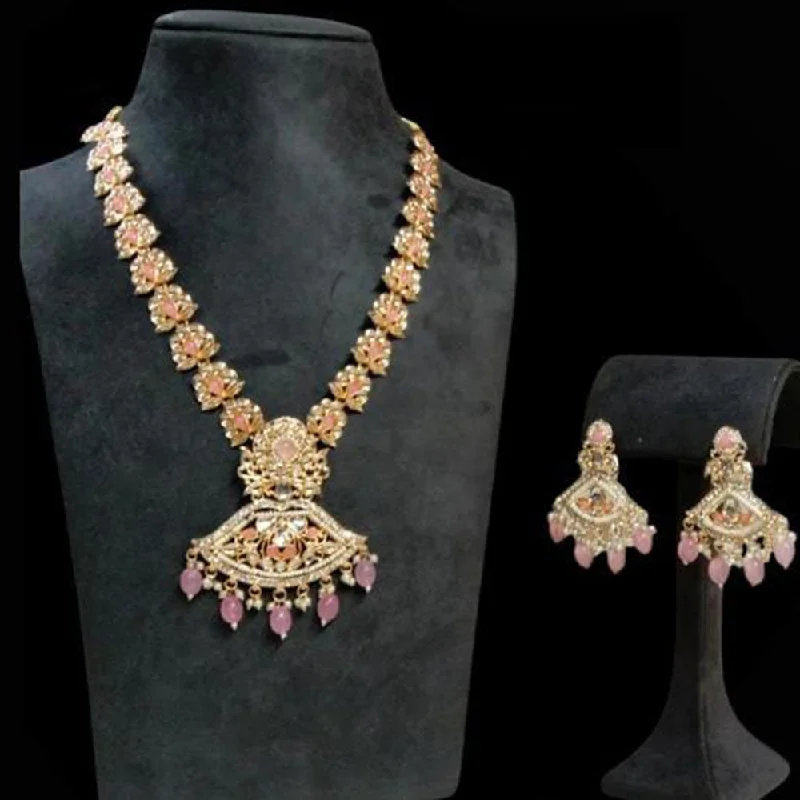 Rudraksh Art Gold Plated Pota Stone And Beads Necklace Set