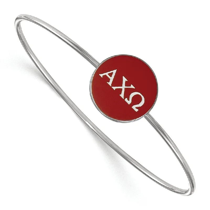 Sterling Silver Alpha Chi Omega Red Enamel Greek Bangle - 6 in.