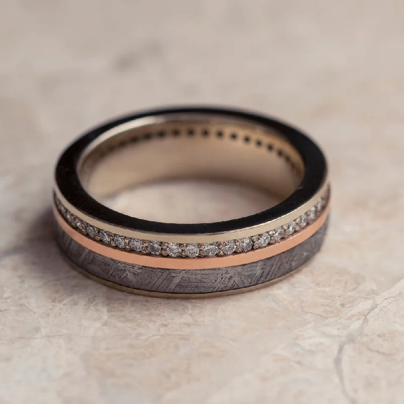 Diamond & Meteorite Eternity Band With Gold Pinstripe