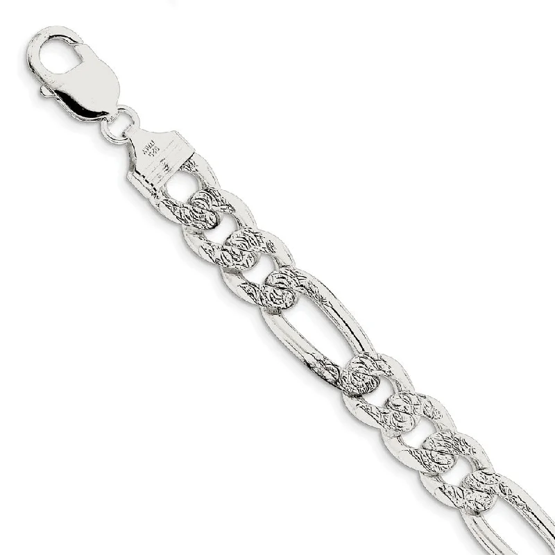 Men's 10.5mm, Sterling Silver Pave Flat Figaro Chain Bracelet, 8 Inch