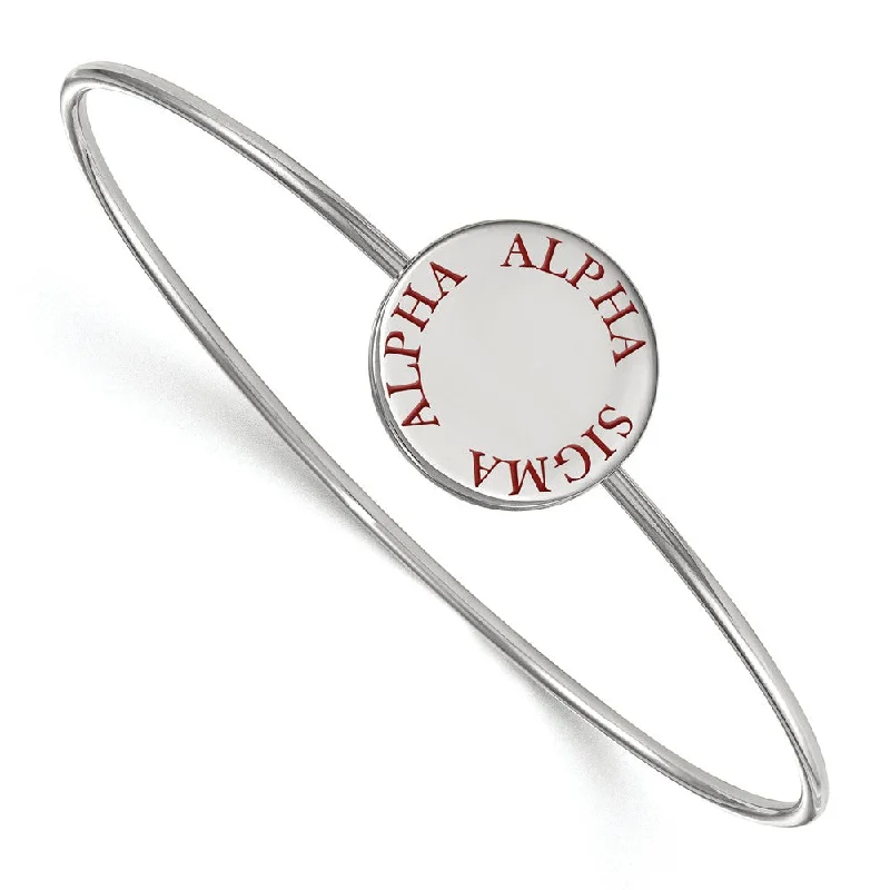 Sterling Silver Alpha Sigma Alpha Red Enamel Bangle - 6 in.