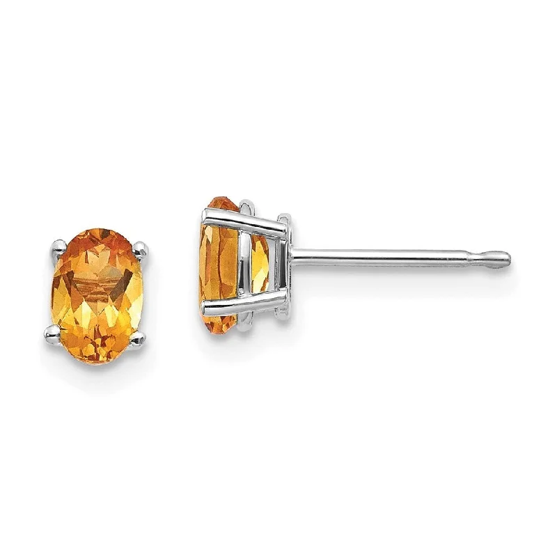 14k White Gold 6x4mm Citrine Earrings (L-6 mm, W-4 mm)