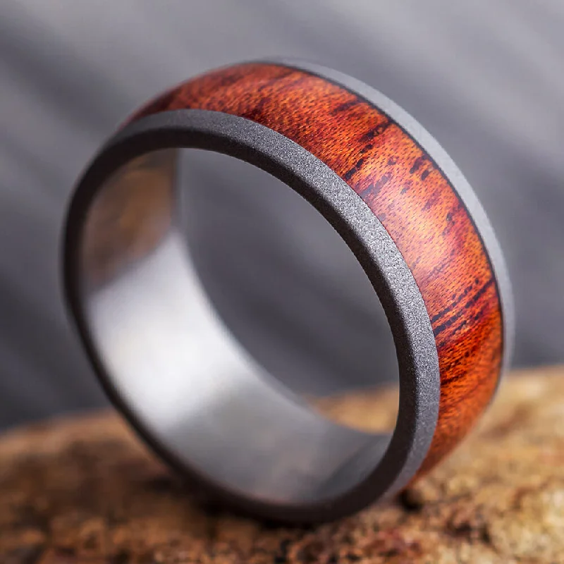 Leopard Wood Wedding Band, Sandblasted Titanium Ring