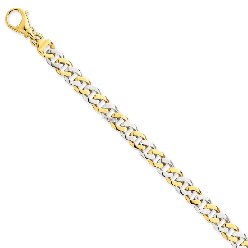 Men's 14k White &Yellow Gold, 7.85mm Fancy Curb Chain Bracelet, 8 Inch