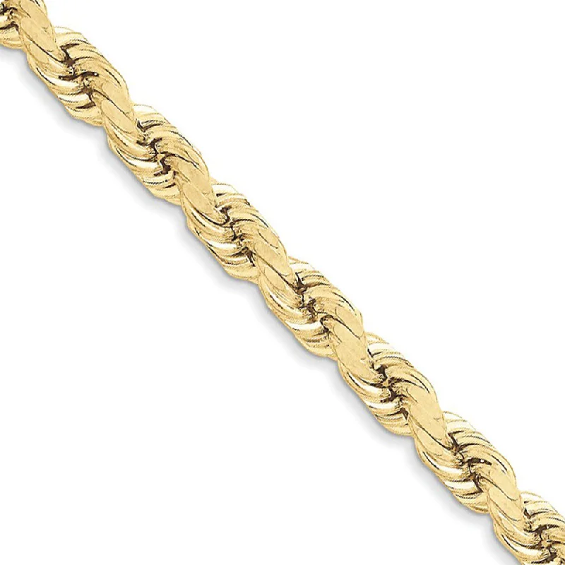 Men's 8mm 10k Yellow Gold Diamond Cut Solid Rope Chain Bracelet