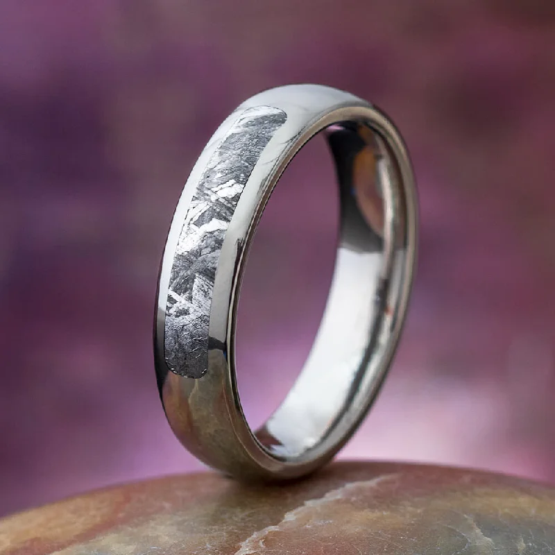 Titanium Ring With Partial Meteorite, Meteorite Jewelry