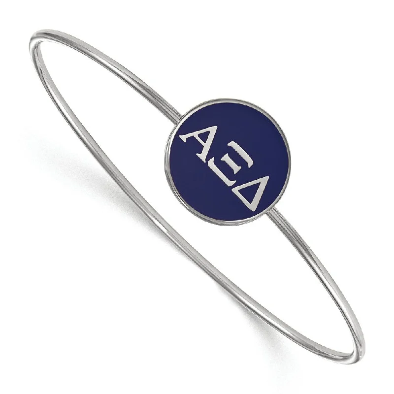 Sterling Silver Alpha Xi Delta Blue Enamel Greek Bangle - 8 in.