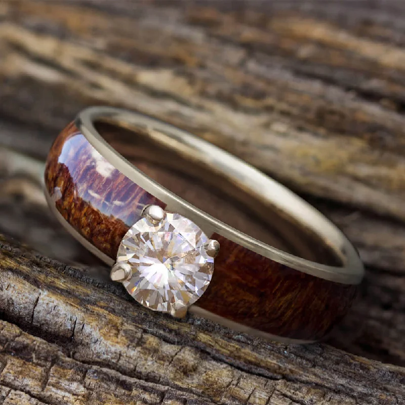 Solitaire Diamond Engagement Ring With Honduran Rosewood