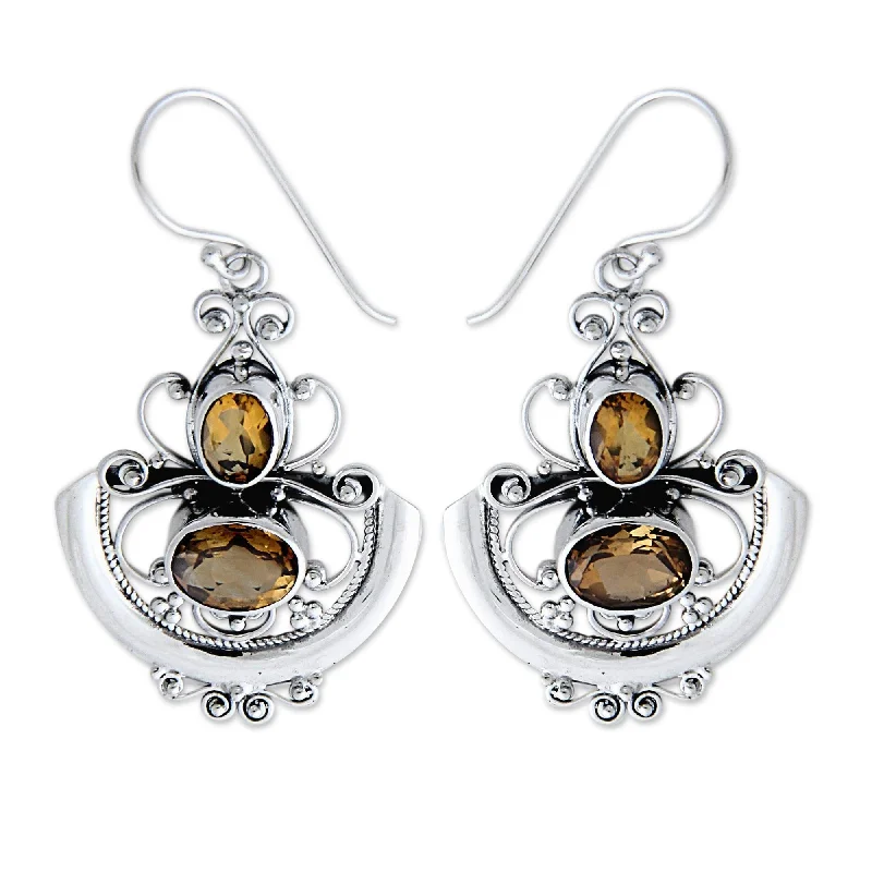 Sterling Silver 'Balinese Goddess' Citrine Dangle Earrings Indonesia)