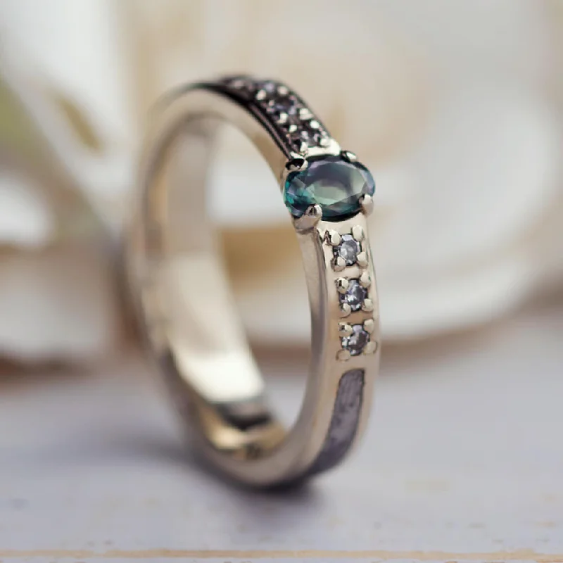 Alexandrite Wedding Ring With Diamond Accents and Meteorite