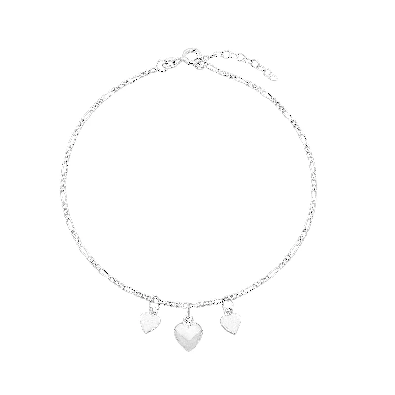 Sterling Silver Heart Charm Anklet 25cm