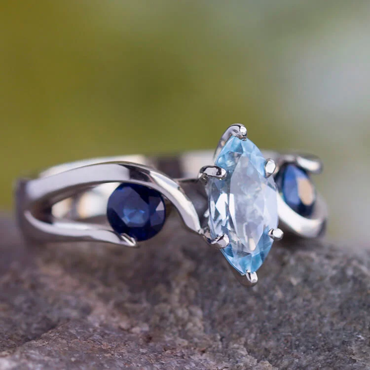 Marquise Cut Engagement Ring with Blue Stones