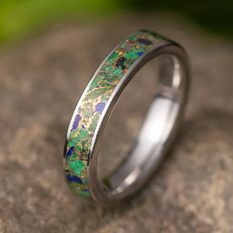 Desert Mosaic Ring, Handmade Titanium Ring With Unique Gem Inlay