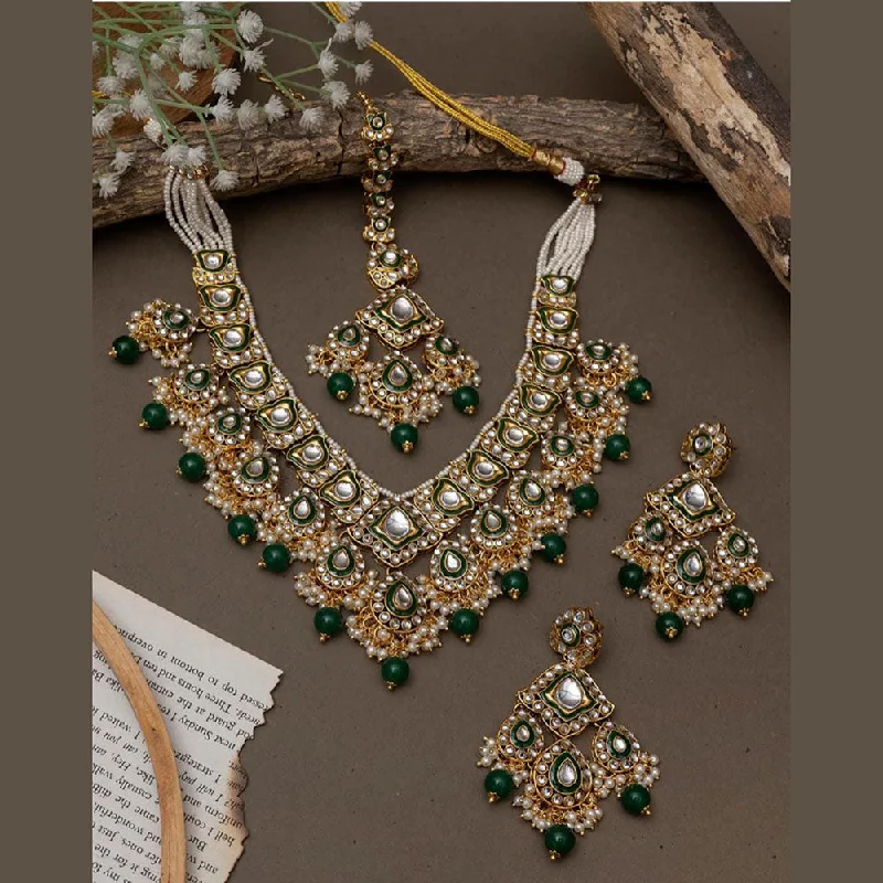 India Art Gold Plated Kundan Stone And Pearls Necklace Set