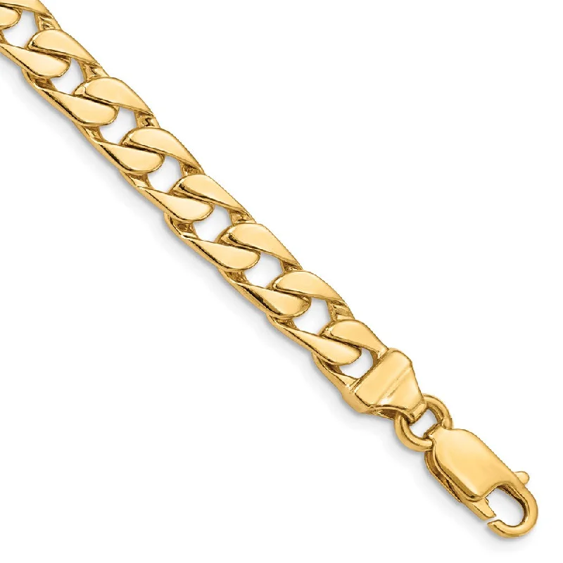 Men's 6.5mm 14K Yellow Gold Solid Flat Curb Chain Bracelet, 8 Inch