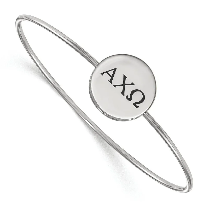 Sterling Silver Alpha Chi Omega Black Enamel Greek Bangle - 8 in.