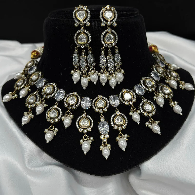 Royal Kundan Jewellery Gold Plated Polki Kundan And Pearls Choker Necklace Set